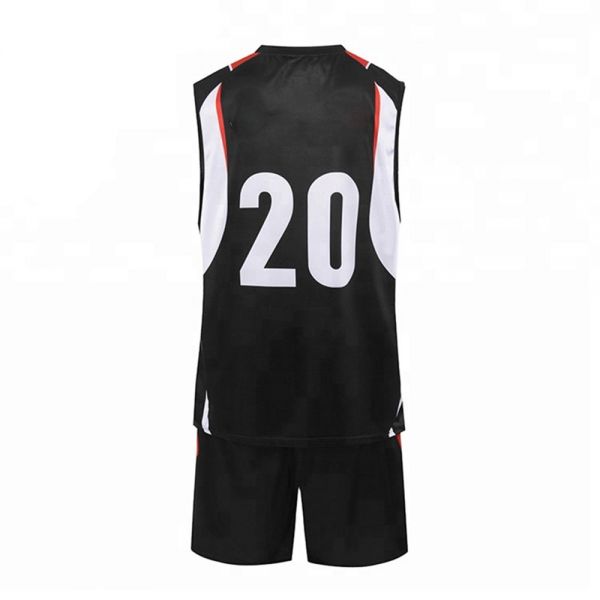 Black White and Red Sports Uniform Set Sleeveless Round Neck Jersey and Above Knee Shorts Manufacturers, Suppliers in Sialkot