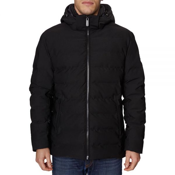 Casual Black Puffer Jacket with Hooded Neck and Zip Front Manufacturers, Suppliers in Sialkot