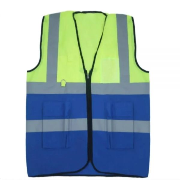 Construction Safety Jacket Green Blue Reflective Sleeveless Medium Size Manufacturers, Suppliers in Sialkot