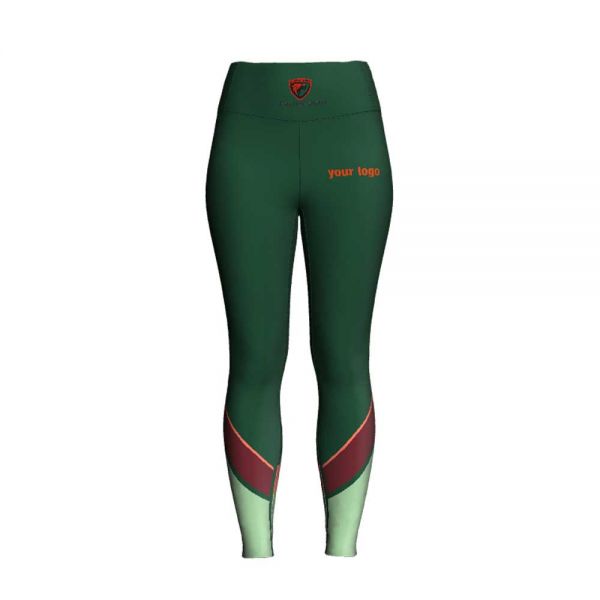 Dark Green Womens Leggings Full Length High Rise Slim Fit Color Blocked Panels for Workout Manufacturers, Suppliers in Sialkot