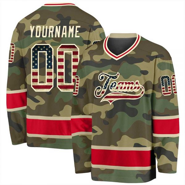 Green Camouflage Ice Hockey Uniform Military Style Long Sleeve Name Number Custom Manufacturers, Suppliers in Sialkot