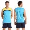 Light Blue Yellow and Black Sports Uniform Set Sleeveless V Neck Jersey and Dark Blue Shorts Manufacturers, Suppliers in Sialkot
