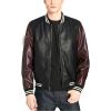 Mens Faux Leather Varsity Bomber Jacket Classic Fit Collared Neck Striped Manufacturers, Suppliers in Italy