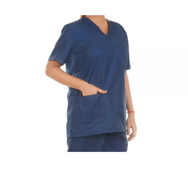 Navy Blue Polycotton Medical Scrub Shirt V Neck Unisex Hospital Wear Manufacturers, Suppliers in Sialkot