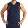 Navy Blue Red and Yellow Sports Uniform Set Sleeveless Round Neck Jersey and Above Knee Manufacturers, Suppliers in Sialkot