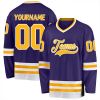 Personalized Ice Hockey Jersey Purple Mesh V Neck Gold White Stripes Name Number Manufacturers, Suppliers in Sialkot