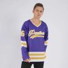 Personalized Ice Hockey Jersey Purple Mesh V Neck Gold White Stripes Name Number Manufacturers, Suppliers in Sialkot