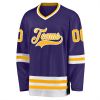 Personalized Ice Hockey Jersey Purple Mesh V Neck Gold White Stripes Name Number Manufacturers, Suppliers in Sialkot