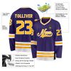 Personalized Ice Hockey Jersey Purple Mesh V Neck Gold White Stripes Name Number Manufacturers, Suppliers in Sialkot