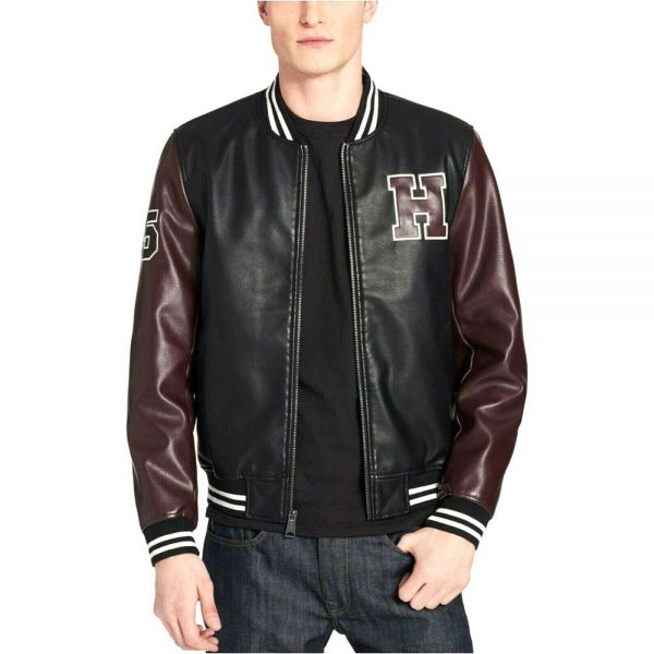Street Style Black Maroon Varsity Jacket with Letter Patch Manufacturers, Suppliers in Sialkot