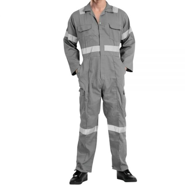 Unisex Grey Coverall with White Reflective Stripes Front Zipper Safety Wear Manufacturers, Suppliers in Nizhnevartovsk