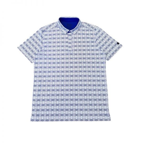 White and Blue All Over Geometric Polo Shirt for Men Manufacturers, Suppliers in Sialkot
