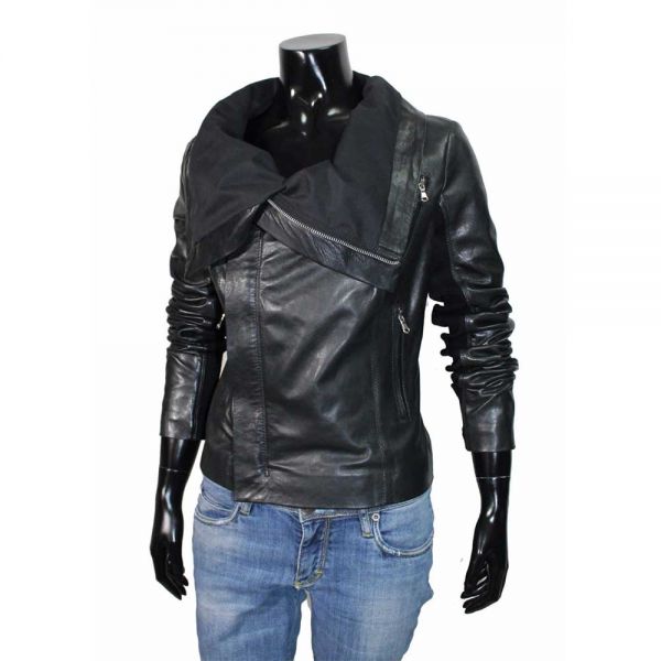 Womens Asymmetrical Zip Leather Jacket Black Manufacturers, Suppliers in Sialkot