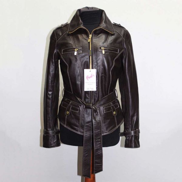 Womens Genuine Leather Jacket With Stand Collar And Belt Manufacturers, Suppliers in Sialkot